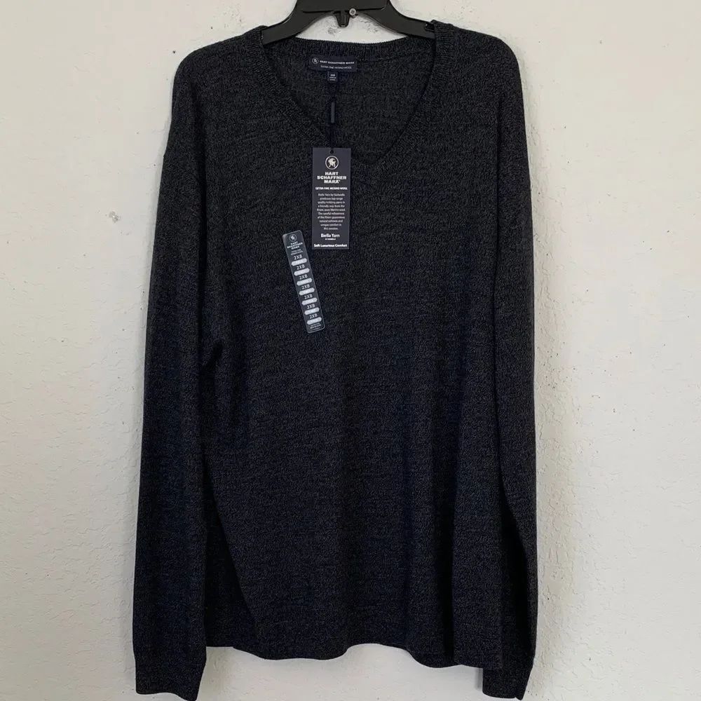 NWTHart Schaffer Marx Extra Fine Merino Wool V-Neck Gray Men’s Pullover Size 2XB